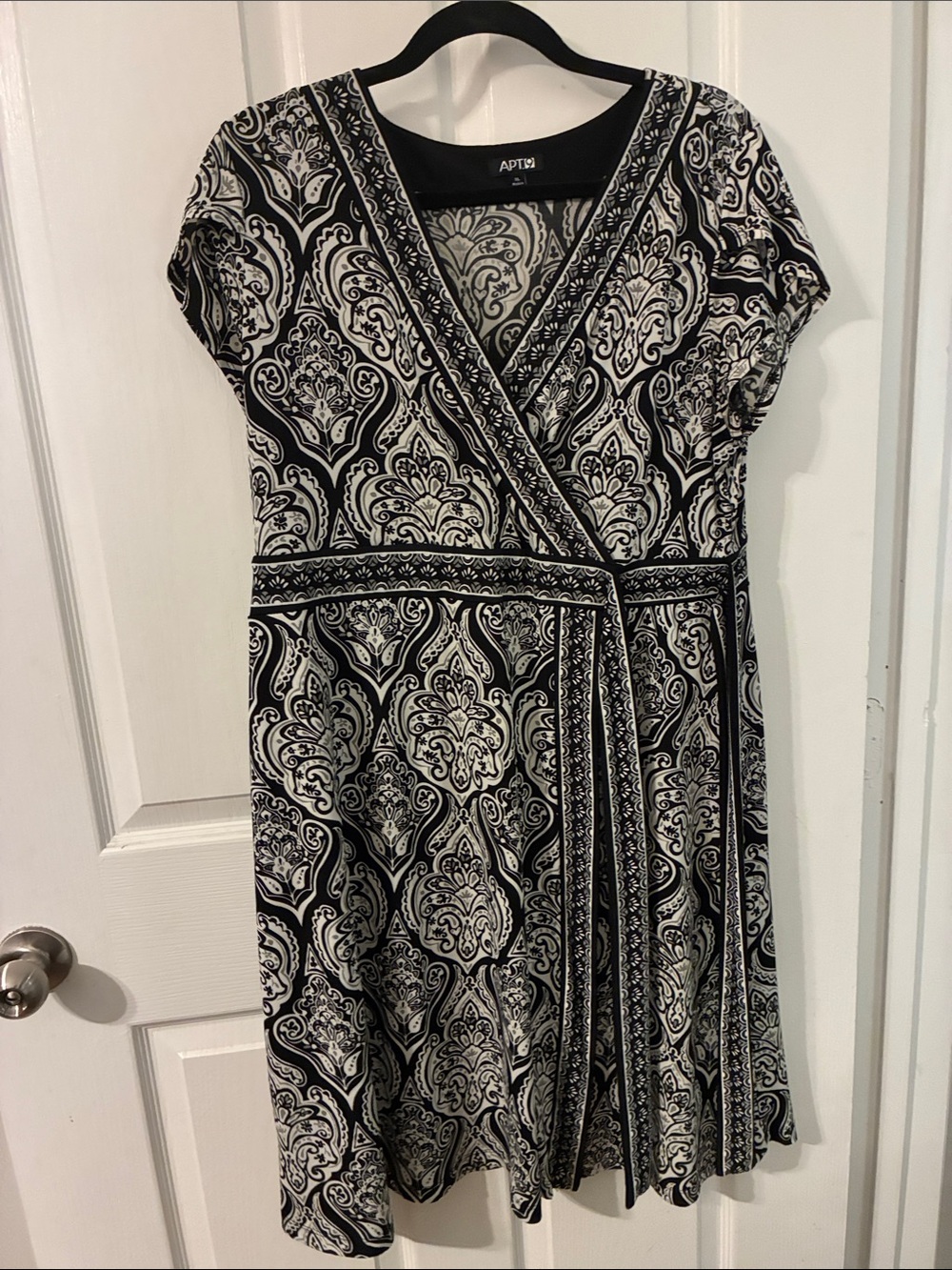Apt. 9 Black and White Faux-Wrap Paisley Dress